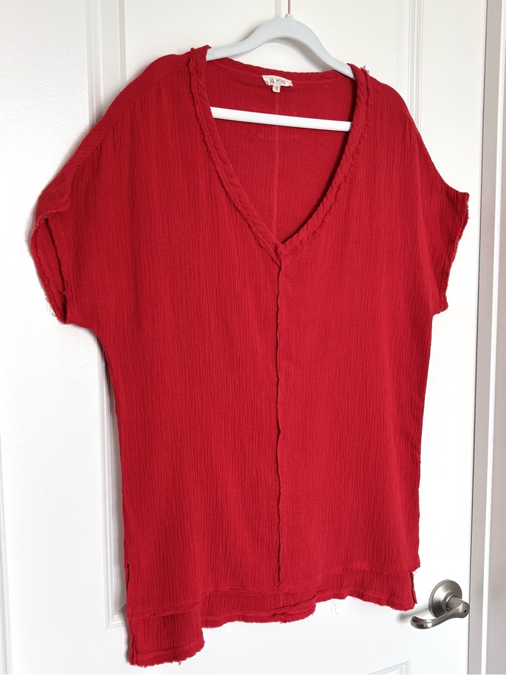 La Miel 100% Cotton Gauze Top Red Sienna V Neck Relaxed Fit Small Cover up